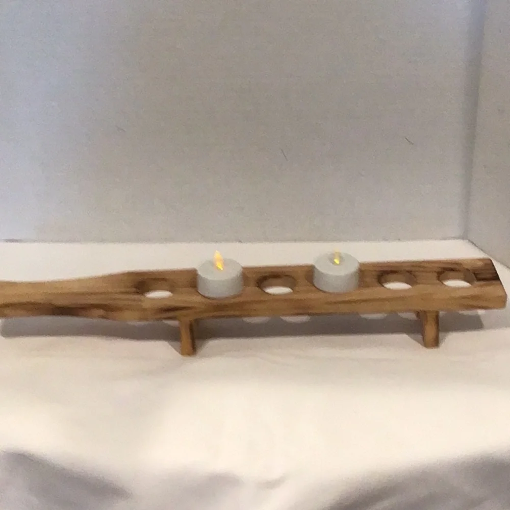 Wooden Bath Tray with Six Candle/Accessory Slots - burnt wood shot glass holder